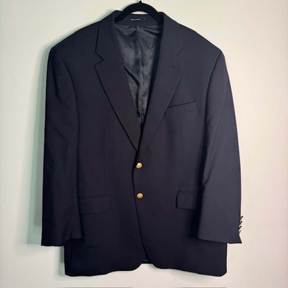 Chaps Ralph Lauren Wool Navy Blue / Gold Button Blazer Size 46R